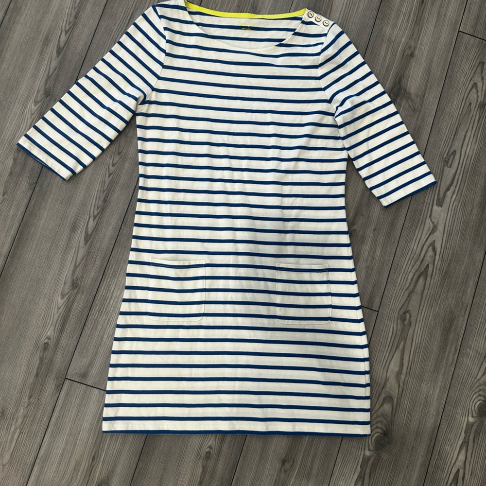Boden Blue and White Cotton Striped Mini Dress Size Small